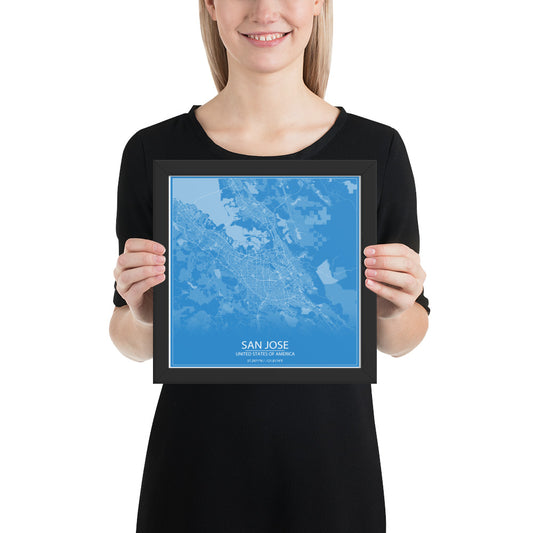 San Jose Blue and White Framed Map