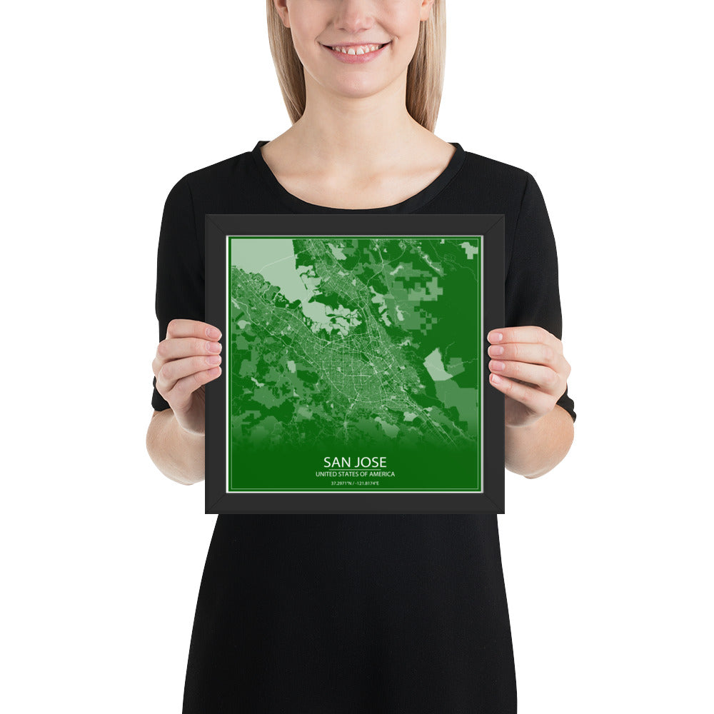 San Jose Green and White Framed Map