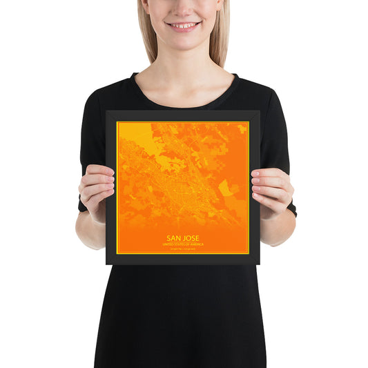 San Jose Orange and Yellow Framed Map