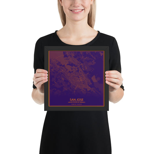 San Jose Purple and Orange Framed Map