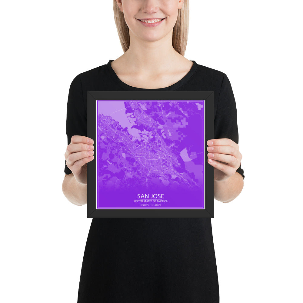 San Jose Purple and White Framed Map