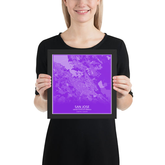 San Jose Purple and White Framed Map