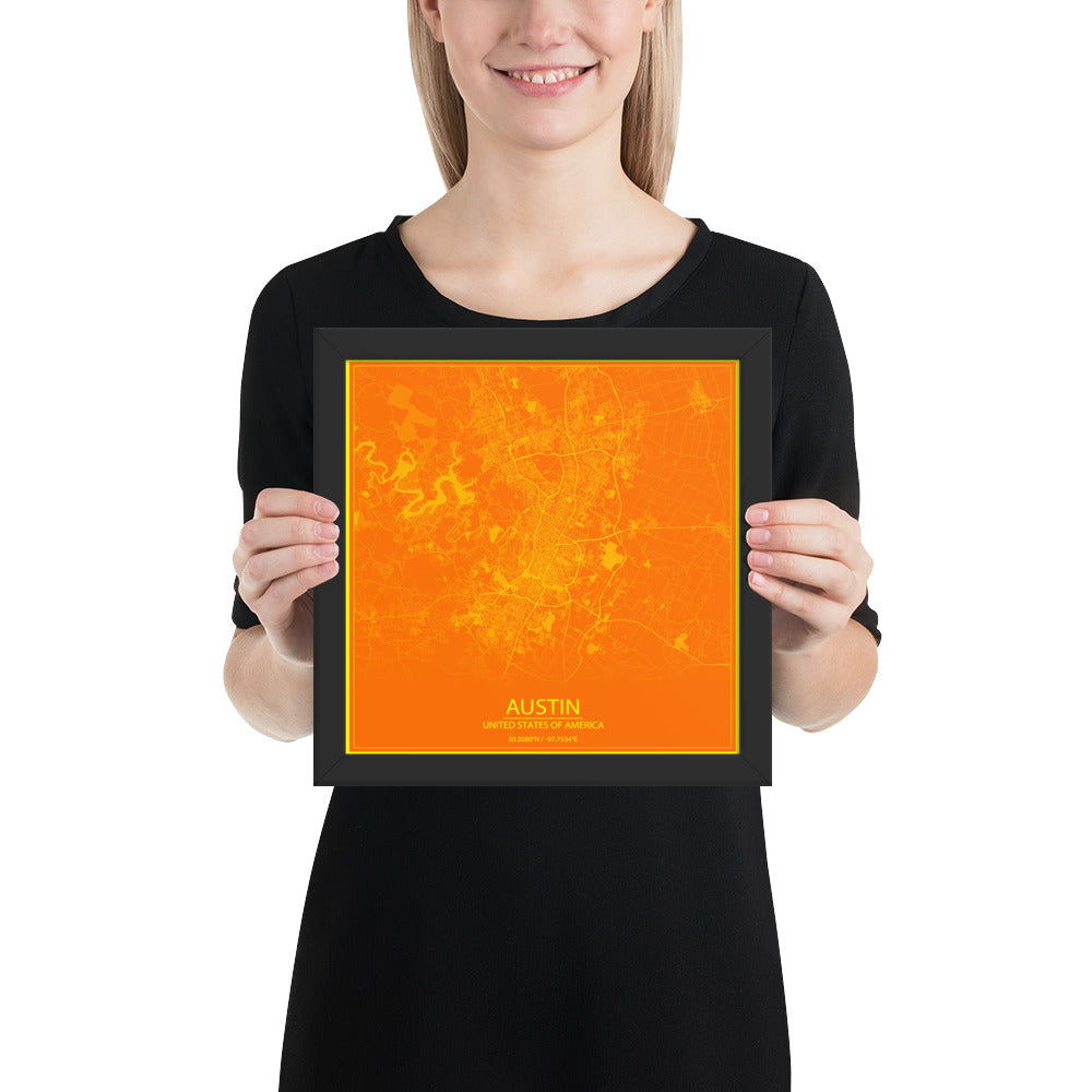 Austin Orange and Yellow Framed Map