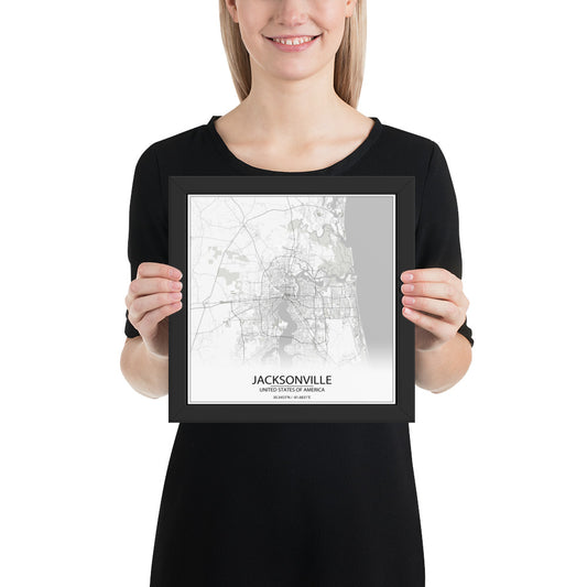 Jacksonville White Framed Map