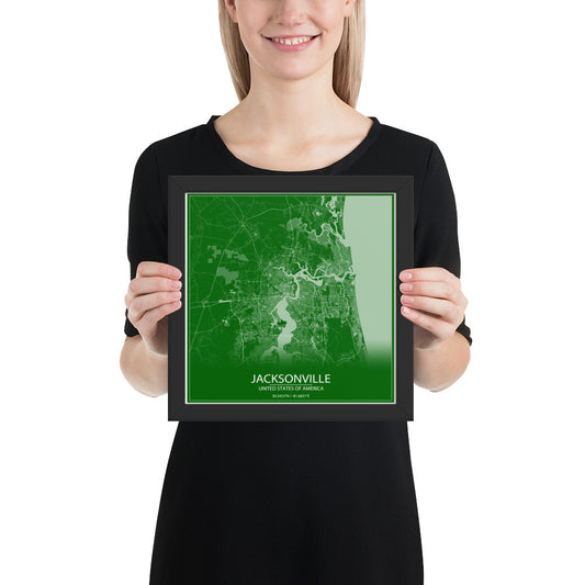 Jacksonville Green and White Framed Map