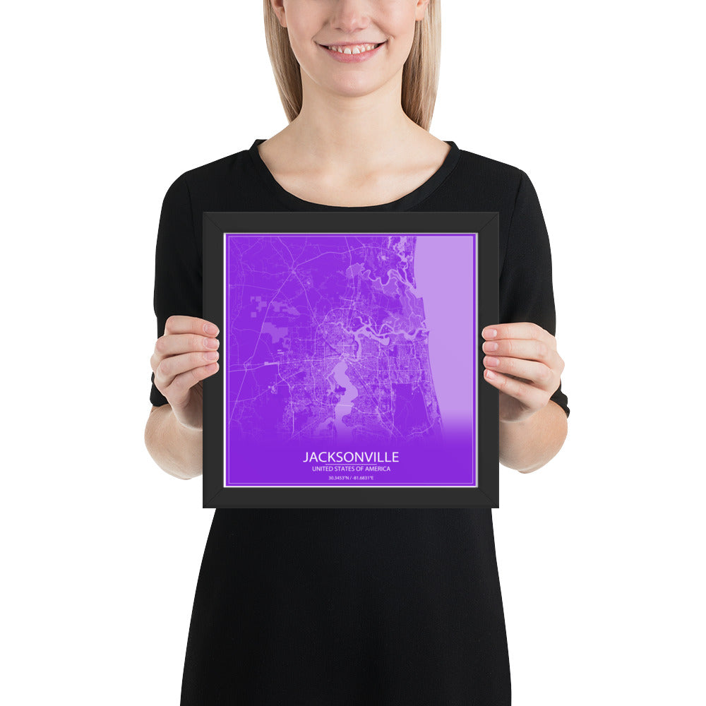 Jacksonville Purple and White Framed Map