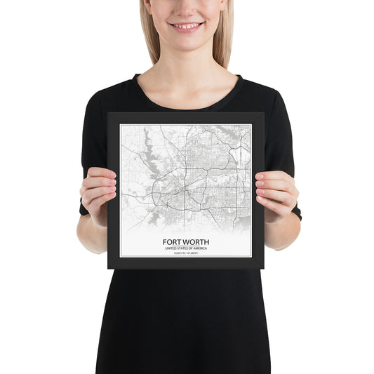 Fort Worth White Framed Map