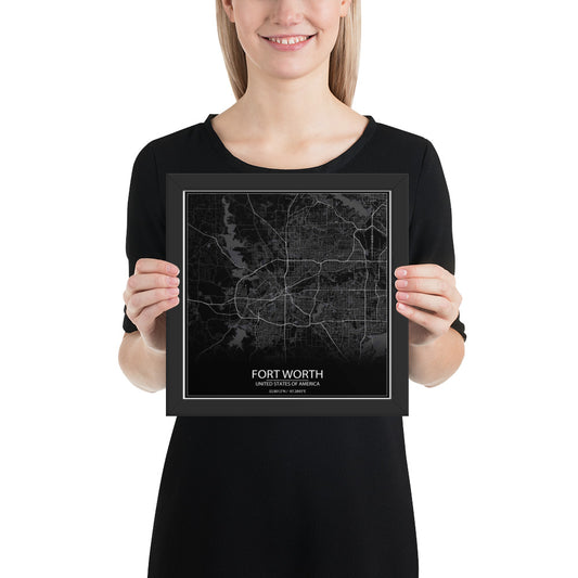 Fort Worth Black Framed Map