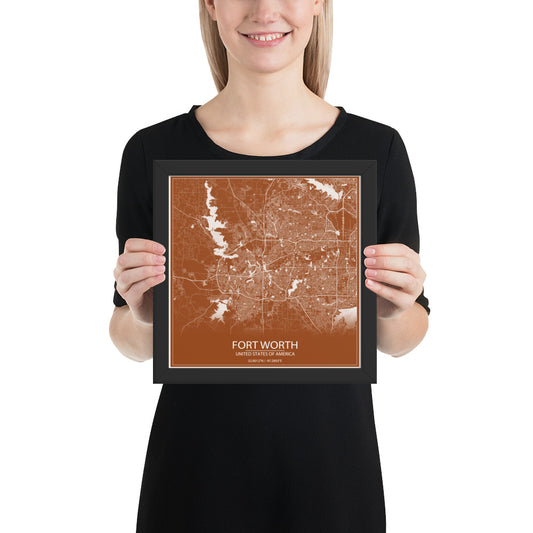 Fort Worth Brown and White Framed Map