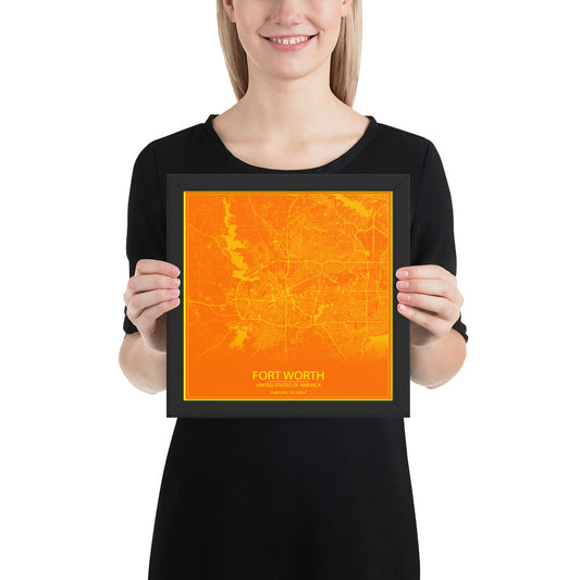 Fort Worth Orange and Yellow Framed Map