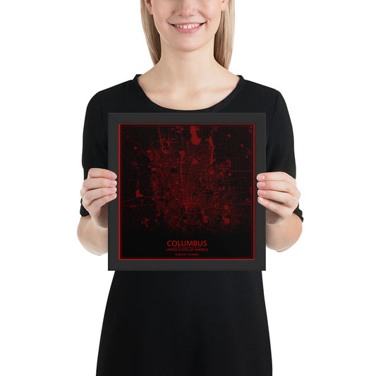 Columbus Black and Red Framed Map