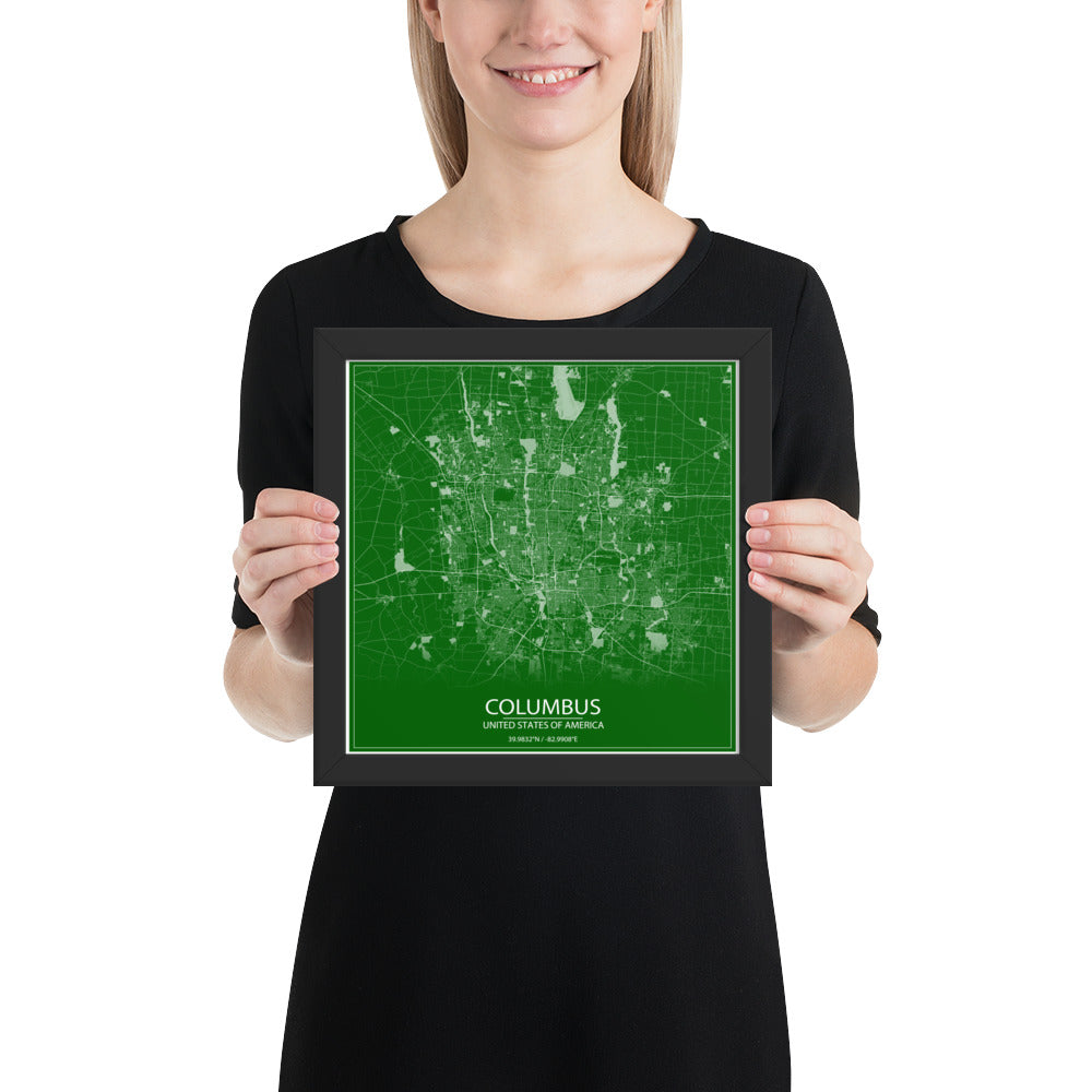 Columbus Green and White Framed Map