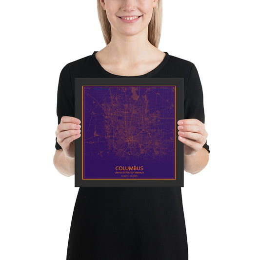 Columbus Purple and Orange Framed Map