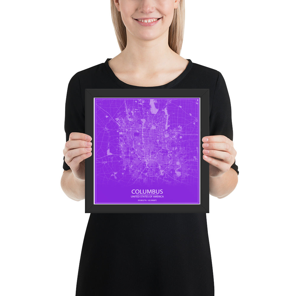 Columbus Purple and White Framed Map