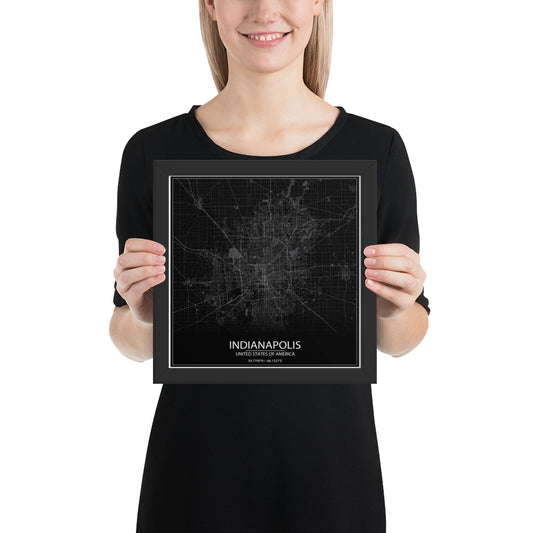 Indianapolis Black Framed Map