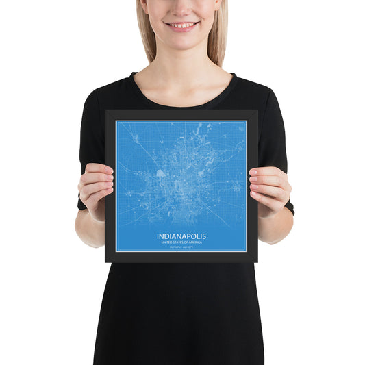 Indianapolis Blue and White Framed Map