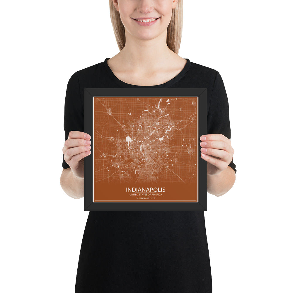 Indianapolis Brown and White Framed Map