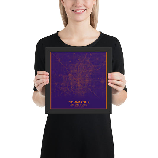 Indianapolis Purple and Orange Framed Map