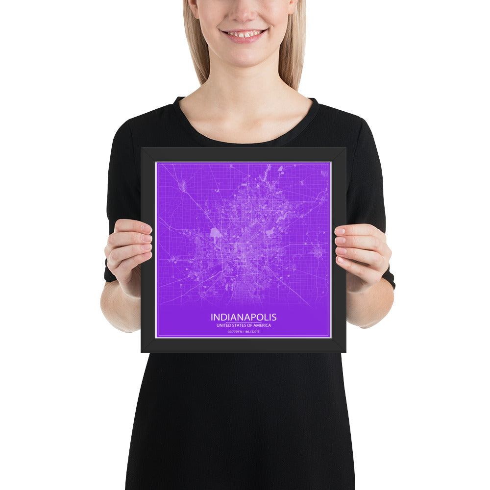 Indianapolis Purple and White Framed Map