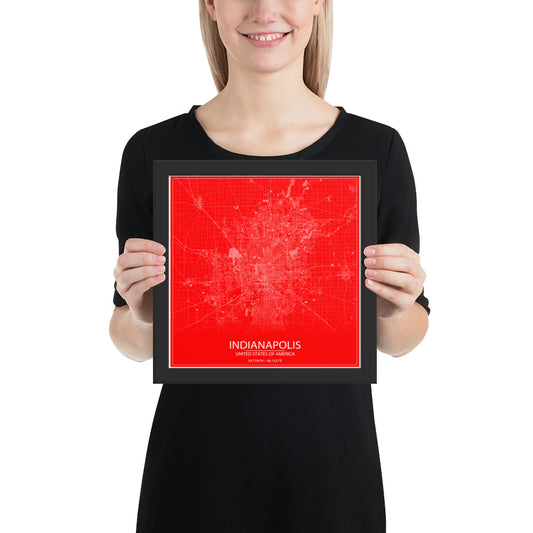 Indianapolis Red and White Framed Map