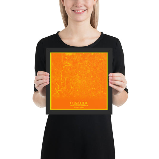 Charlotte Orange and Yellow Framed Map