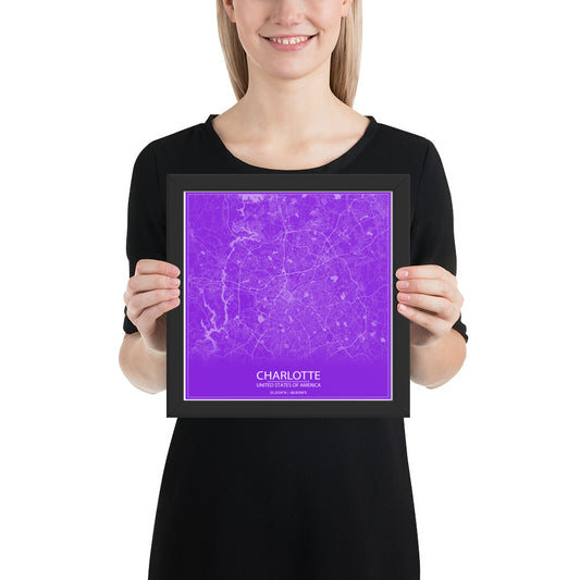 Charlotte Purple and White Framed Map