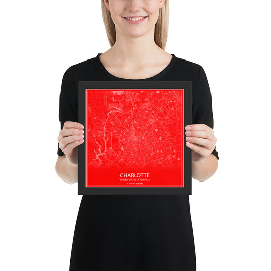 Charlotte Red and White Framed Map