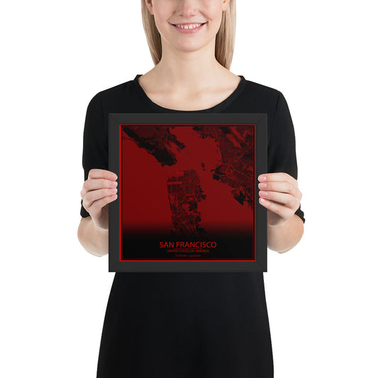 San Francisco Black and Red Framed Map