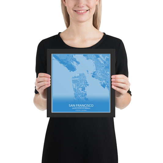 San Francisco Blue and White Framed Map