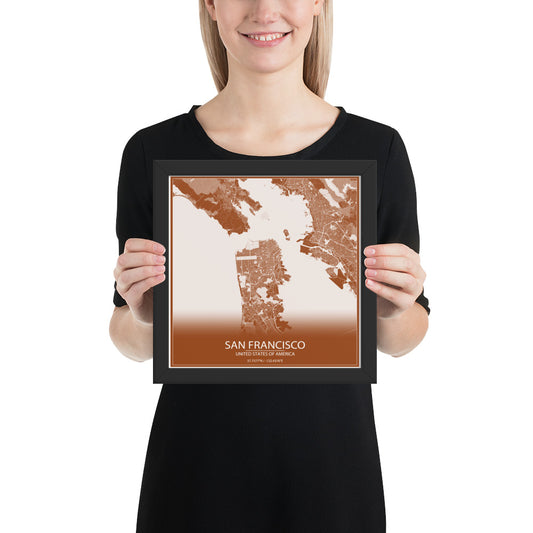 San Francisco Brown and White Framed Map