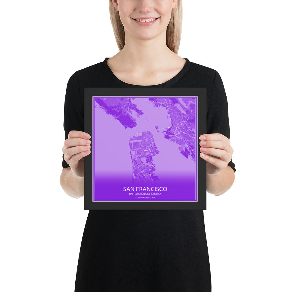 San Francisco Purple and White Framed Map