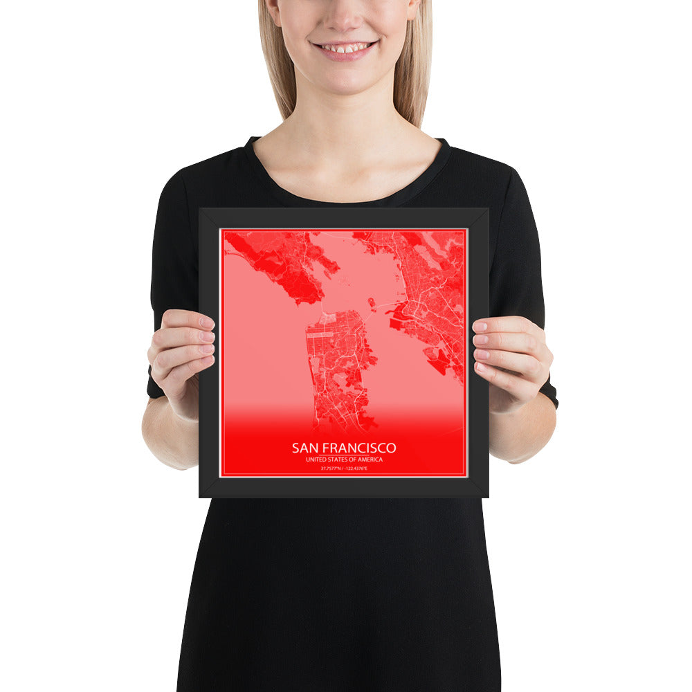 San Francisco Red and White Framed Map