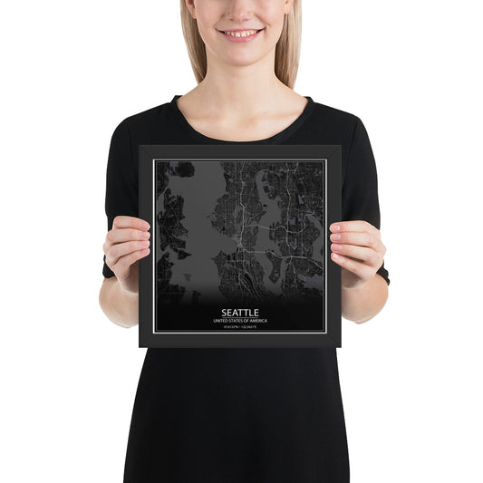 Seattle Black Framed Map