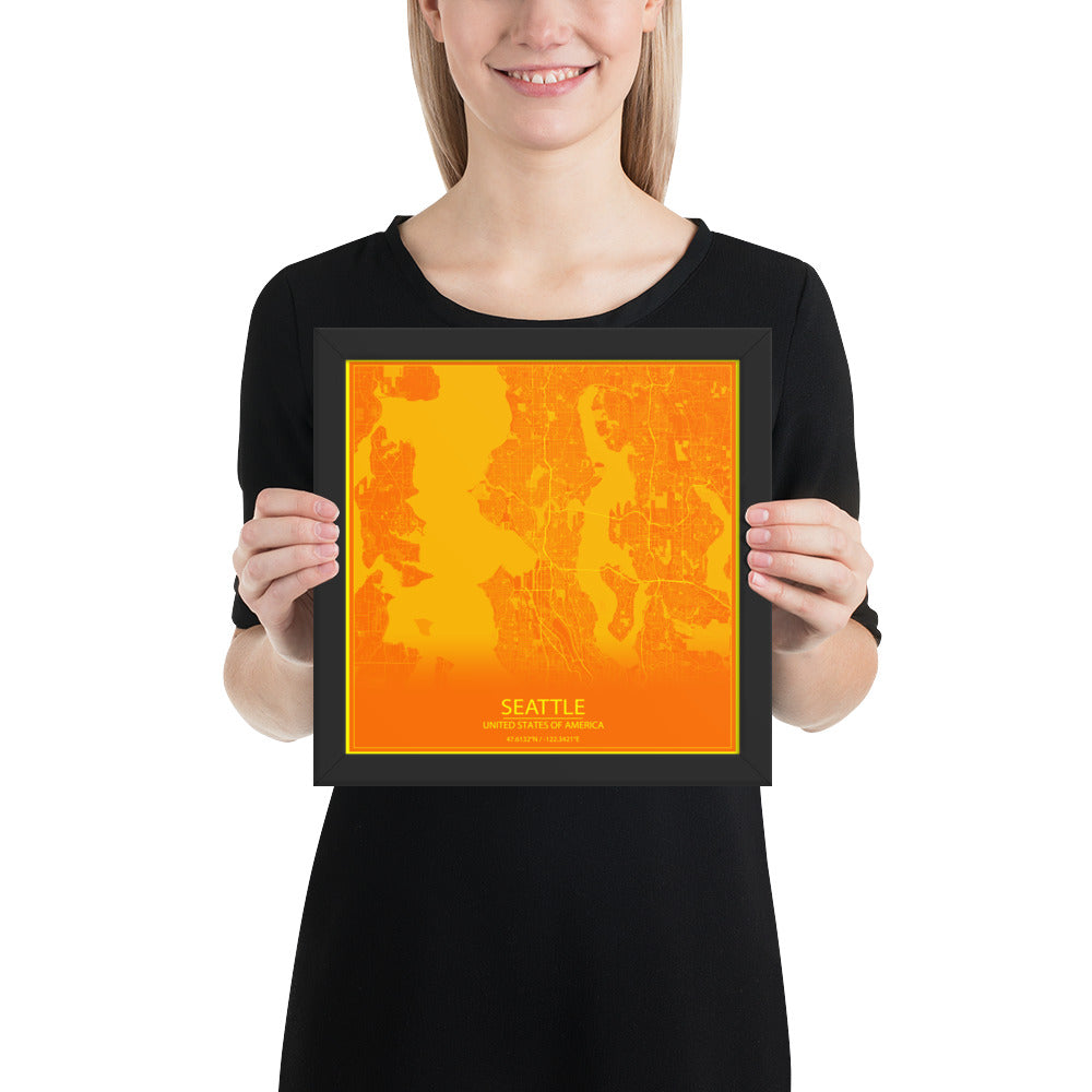 Seattle Orange and Yellow Framed Map