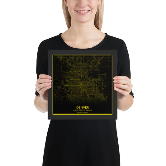 Denver Black and Yellow Framed Map