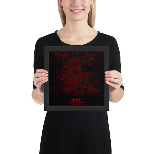 Denver Black and Red Framed Map