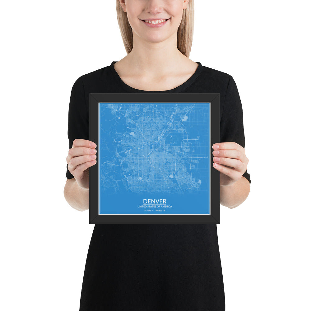 Denver Blue and White Framed Map