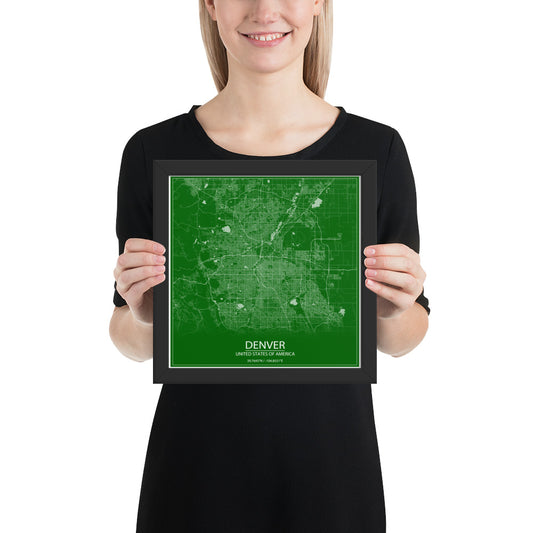 Denver Green and White Framed Map