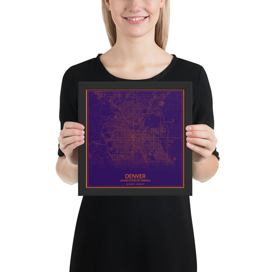 Denver Purple and Orange Framed Map