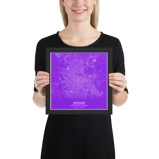 Denver Purple and White Framed Map