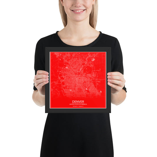 Denver Red and White Framed Map