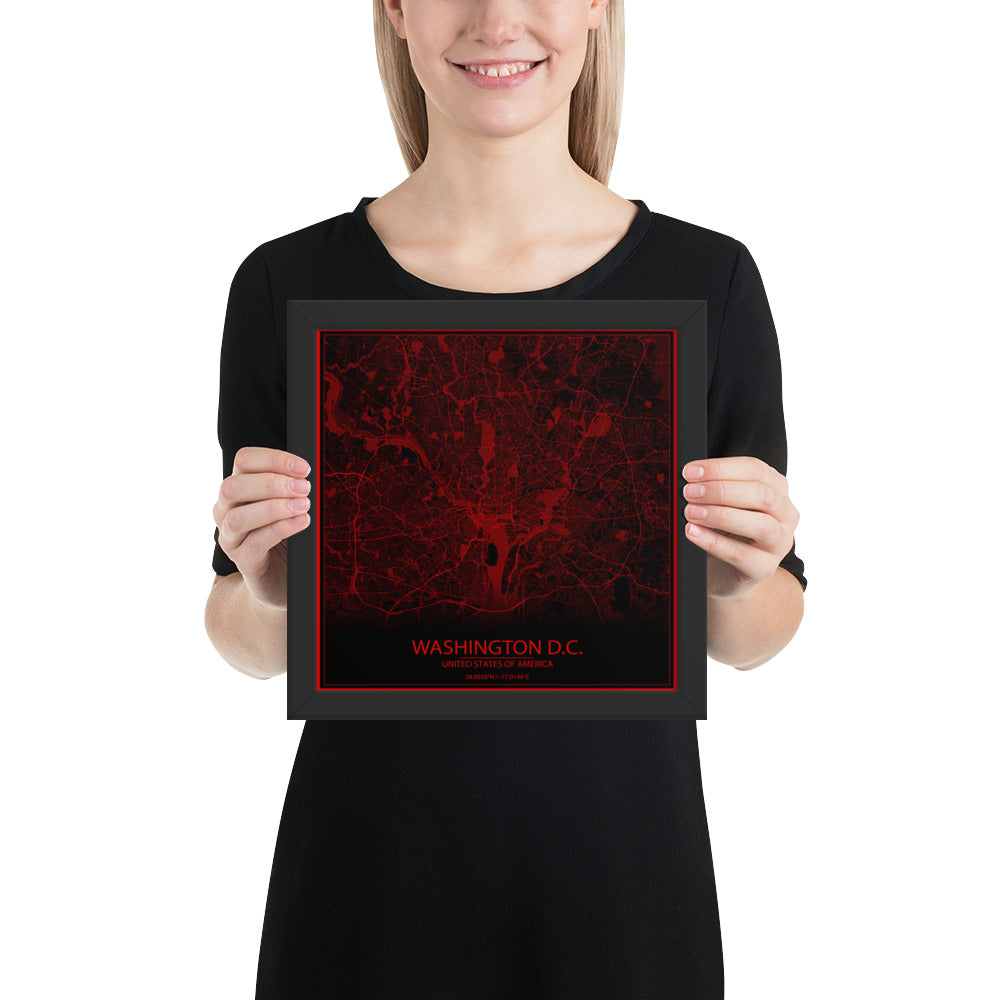 Washington, D.C. Black and Red Framed Map