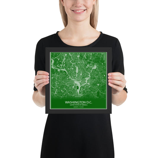 Washington, D.C. Green and White Framed Map