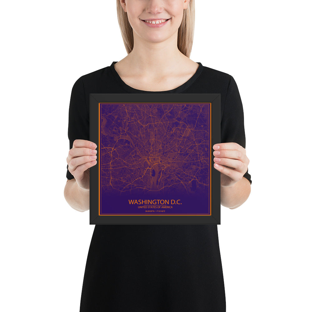 Washington, D.C. Purple and Orange Framed Map