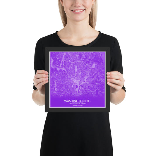 Washington, D.C. Purple and White Framed Map