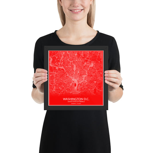 Washington, D.C. Red and White Framed Map