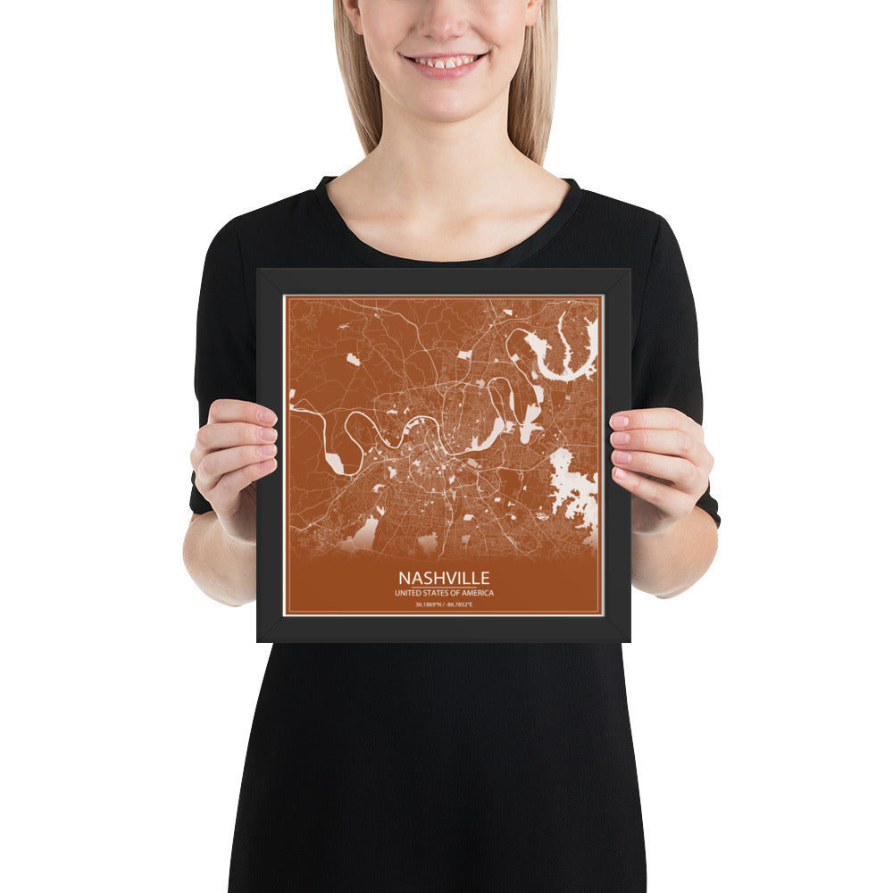 Nashville Brown and White Framed Map