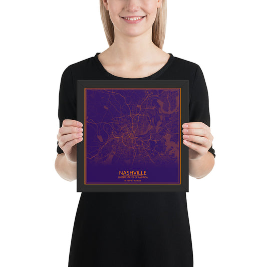 Nashville Purple and Orange Framed Map