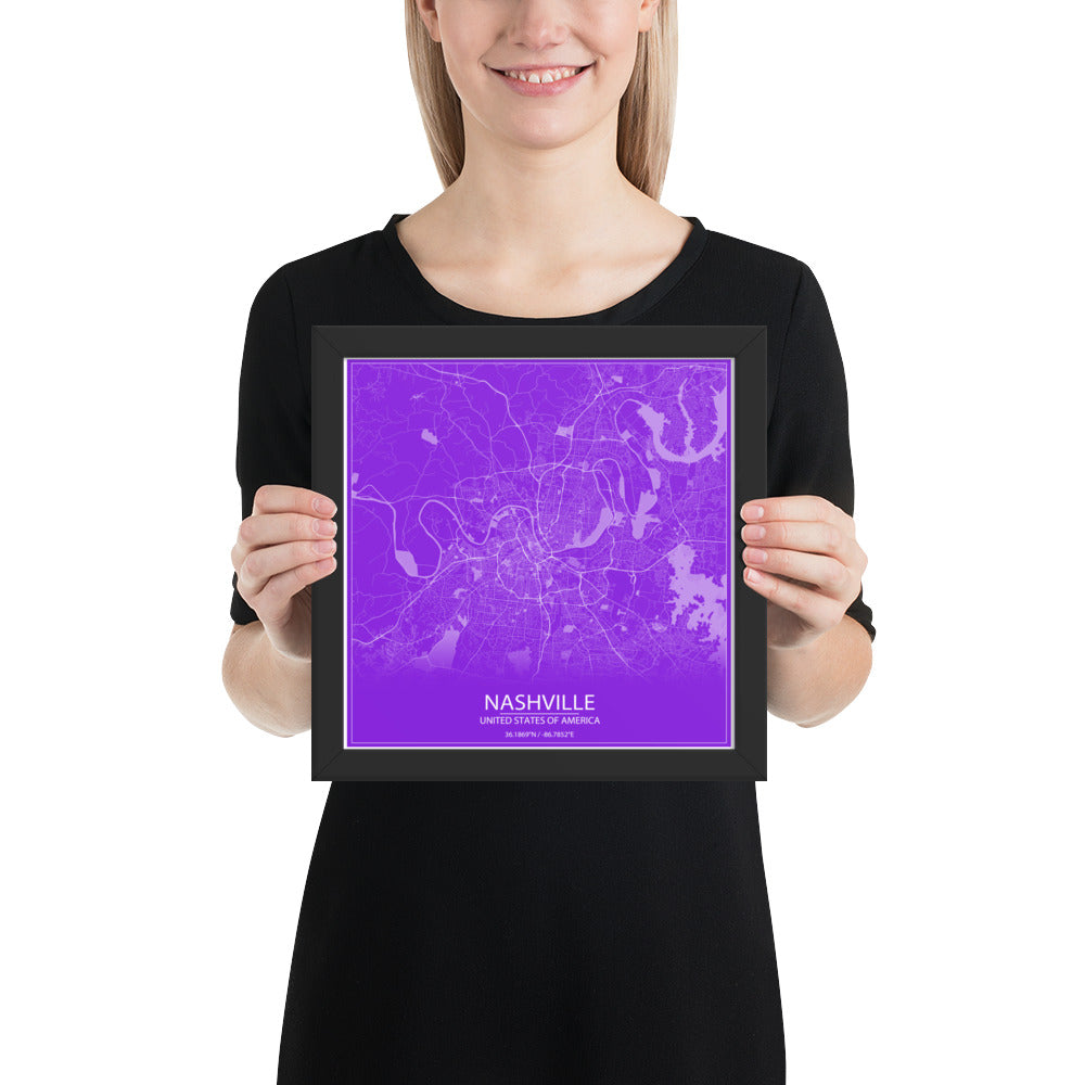 Nashville Purple and White Framed Map