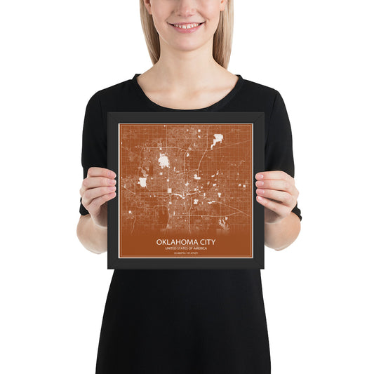 Oklahoma City Brown and White Framed Map